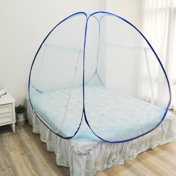 雙開門拉鏈彈開式 蒙古包蚊帳 雙人5尺  藍色  190 x 150cm