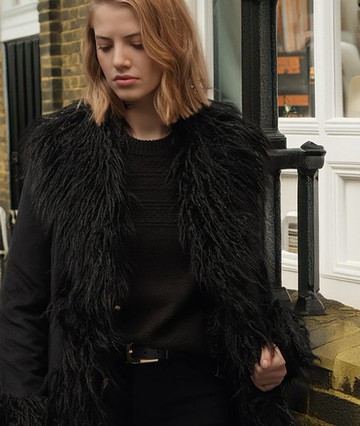 Superdry Women's Long Afghan Coat Black Size: 6