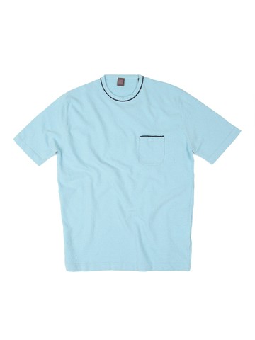 Terric Line Half Crewneck Knit Top Light Blue
