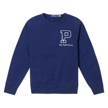 RALPH LAUREN POLO RL 熱銷刺繡小馬文字鋪棉大學T恤-深藍色