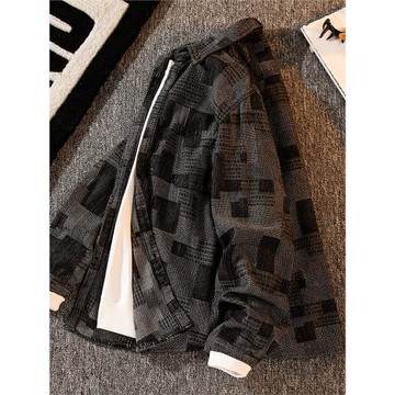 格子襯衫男高級感潮牌ins港風長袖寬松痞帥美式復古襯衣休閑外套