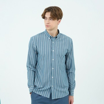 GIORDANO 男裝竹原涼感長袖襯衫 Bamboo Cool系列 - 71 海軍藍X白