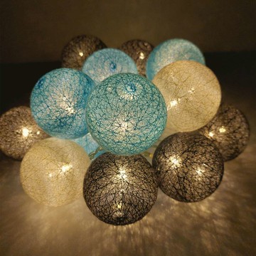 摩達客-LED20燈-絲線網球燈球殼燈聖誕燈耶誕燈-藍白黑色系藍白黑色系(USB&電池二用