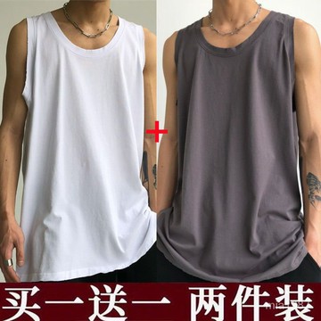 【精品男裝】買一送一無袖T恤坎肩汗背心男士夏季寬鬆運動純色大碼背心健身潮jioyh GUQ9