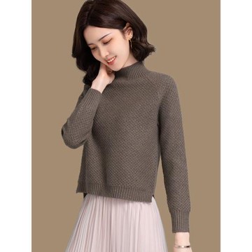 短款毛衣女秋冬洋氣新款羊毛衫加厚高腰內搭上衣半高領針織打底衫