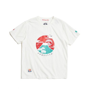 江戶勝 日系 男裝 落日富士山短袖T恤(米白色) #上衣