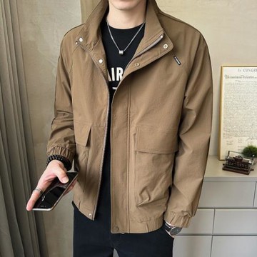 Sun 秋季新款潮牌時尚工裝夾克韓版休閑帥氣立領簡約純色男士外套