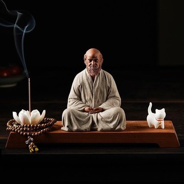 【祥瑞阁】紫砂達摩祖師茶寵 精品可養茶寵 中式禪意手工紫砂達摩祖師爺 陶瓷工藝品擺設 達摩悟道 禪意擺件 书房玄关摆件