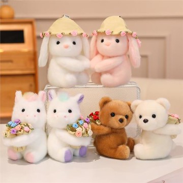 七夕花束泰迪熊公仔玫瑰花馬兔玩偶情人節禮物送女友毛絨掛件裝飾