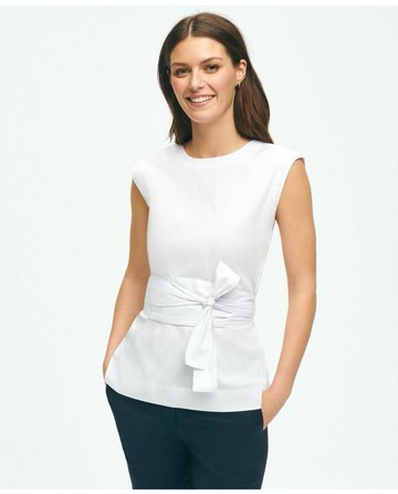 Brooks Brothers Women's Peplum Wrap-Waist Shell In Cotton Blend | White | Size 6