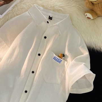 日系cityboy亞麻襯衫男短袖夏季薄款ins港風復古半袖寬松棉麻襯衣