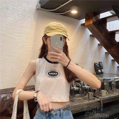 タンクトップ レディース ショート丈 袖なしTシャツ ロゴ 夏トップス