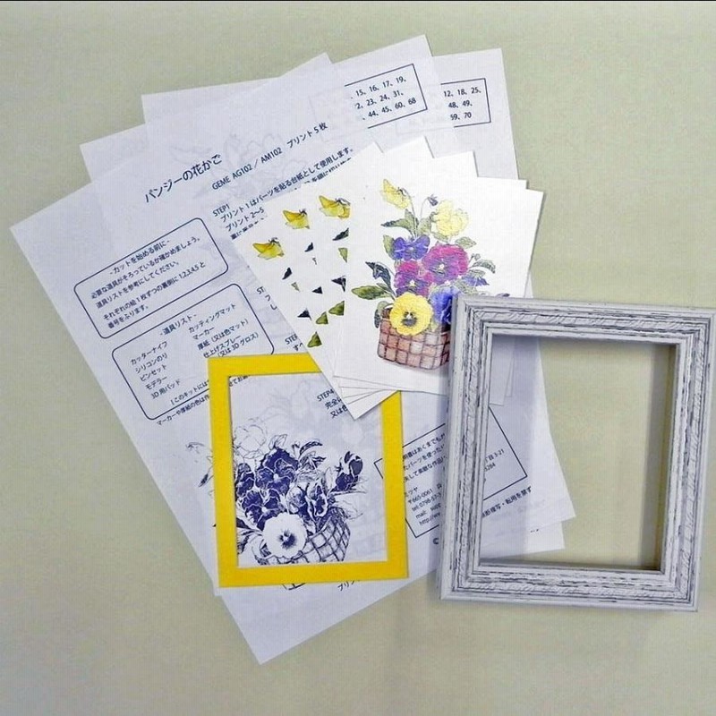 シャドーボックスキット パンジー花かご（額、テキスト付き）4×5インチ