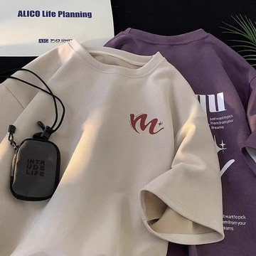 韓版麂皮絨短袖t恤 高品質男女生同款上衣 美式復古印花T恤 寬鬆加大碼oversize短tee 夏季衣服（HJ169）