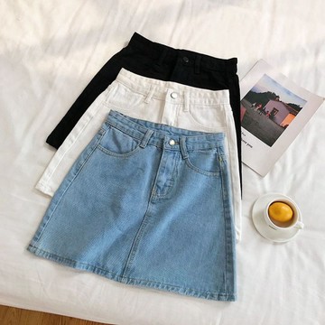 【T-2】🖤高腰牛仔半身裙女夏韓版學生簡約純色百搭包臀A字裙短裙