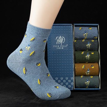 盒裝春秋季嘉德利保羅polo襪子男士中筒襪純棉防臭提花休閑襪棉襪