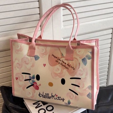 kitty托特包 日系可愛帆布包女夏新款休閑通勤單肩托特包媽咪包外出購物袋
