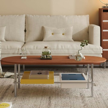 免運/公司貨 茶幾 原木茶幾 實木茶几 實木茶幾 小戶型客廳家用包豪斯不銹鋼橢圓形北歐茶桌簡約復古日式 可開發票 全館五折 工廠現貨直銷 新品特價 z10252