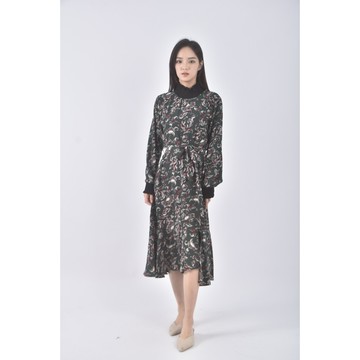 (M) 質感花紋綠色綁帶洋裝二手衣