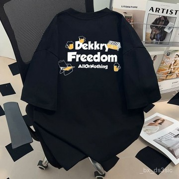 【夏季上新】DEKKRY個性嘻哈純棉黑色短袖T恤男女款夏季潮牌字母印花圓領上衣 XXJW