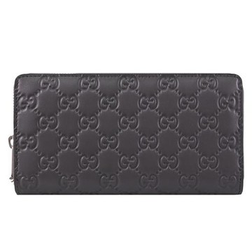 GUCCI 860868 GG Emblem 標誌壓花ㄇ字拉鍊長夾.深灰