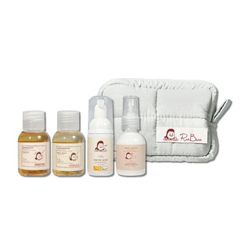 純淨輕旅｜經典膠原5入旅行組 （洗髮45ml、沐浴45ml、卸洗兩用30ml、身體乳45ml、米豆小棉襖外出防水包(純包)Ｘ1）