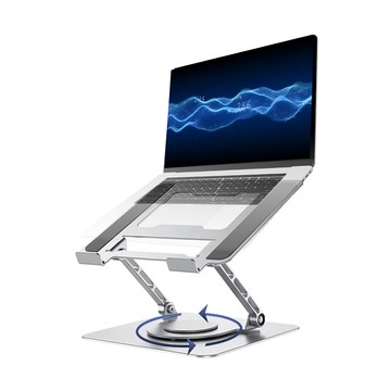 Ermutek 二木科技 全鋁合金360度旋轉雙軸摺疊式筆電平板支架 人體工學設計 適用於各種尺寸筆電手機平板 可調節高度 最大承重10公斤  銀色 + 灰色  1個