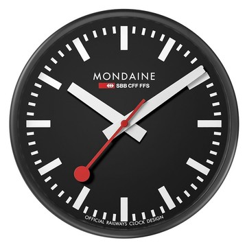 MONDAINE瑞士國鐵 25cm經典壁掛鐘 / 靜音滑步 / 黑色 / CLOCK64K