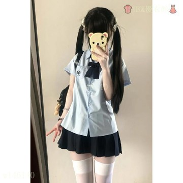 【台灣出貨】JK制服襯衫 夏季新款 刺繡短袖 學院風 寬鬆襯衣 上衣 百褶裙 女裝 套裝 shirt 制服 原創