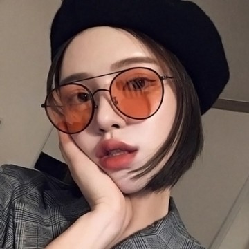現貨-新款網紅ins太陽眼鏡抖音時尚金屬圓框墨鏡女炫彩海洋片男蛤蟆鏡-386