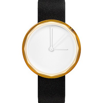 AÃRK 香檳金極簡主義真皮革腕錶 -質感白/38mm