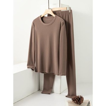 男士德絨磨毛睡衣冬季加絨保暖家居服套裝簡約圓領休閑外穿兩件套