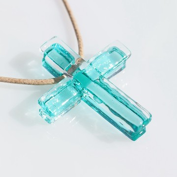 十字架玻璃 (cross [水色]) 項鍊 [定做]