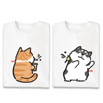 JZ TEE 哈士奇&貓咪-珍珠攻擊 印花短袖T恤