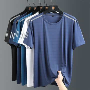 【排汗速乾🔥】冰絲圓領短袖 透氣涼感T恤 寬鬆短T 男裝上衣 L-7XL 大尺碼 多色可選 夏季運動排汗衫