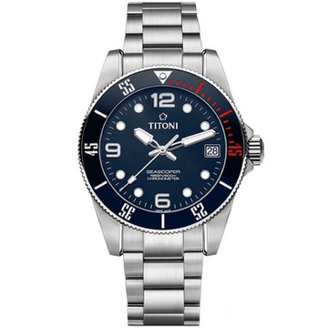 TITONI 梅花錶 海洋探索 SEASCOPER 天文台認證 600米 潛水機械腕錶 新年禮物 推薦 送禮 42mm / 83600S-BE-255