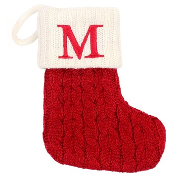 聖誕紅刺繡聖誕襪 字母M 針織棉材質 聖誕節裝飾  紅色 + 白色  1個