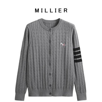 MILLIER春秋新款絞花圓領長袖針織開衫女韓版TB刺繡小狗螺紋外套