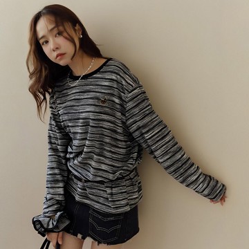 現貨★撞色領橫條刺繡小熊上衣(共2色)1021 【NR2175】