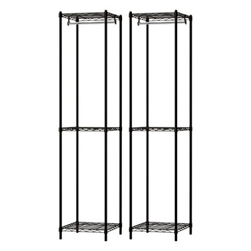 KI WISH 居家生活 三層衣櫥架 無布套 + 吊衣桿 40cm 2支 台灣製  黑色  46 x 40 x 180cm