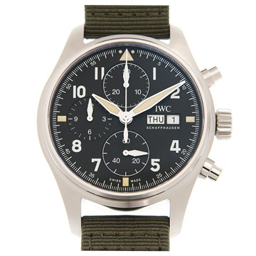 IWC 萬國錶 噴火戰機飛行員計時帆布款(IW387901) x綠色帆布x41mm