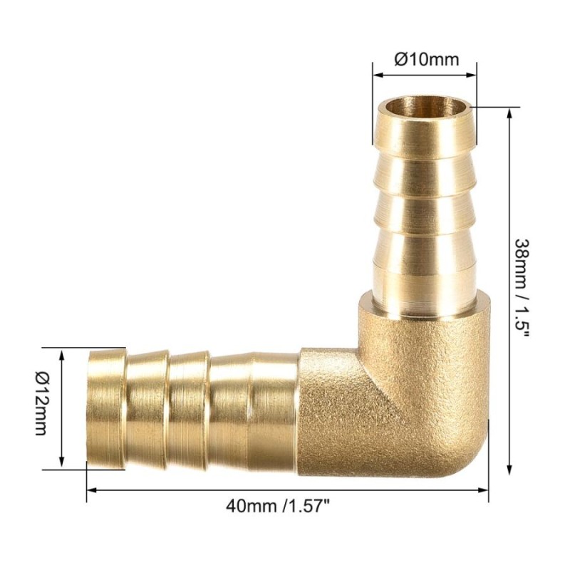 uxcell バーブ真鍮ホース継手 12mm-10mm 90度エルボパイプコネクタ