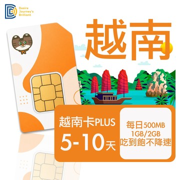 【DJB】越南網卡 越南sim卡 5-10天 每日500MB/1GB/2GB、吃到飽不降速｜DJB越南卡PLUS