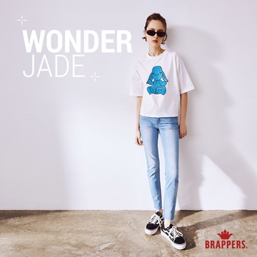 BRAPPERS 女款 玉石丹寧系列-wonder jade低腰彈性八分褲-淺藍
