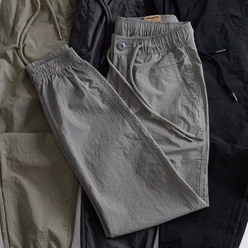 日系速干薄款工裝褲男士冰絲束腳褲夏季彈力緊腿寬松休閑運動長褲