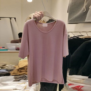 設計感v領短袖t恤女夏韓版寬松ins潮原宿風純色百搭半袖上衣