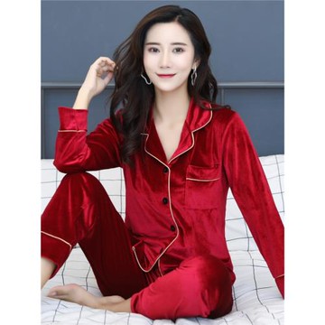 睡衣女本命年秋冬季紅色結婚喜慶金絲絨套裝大碼200斤胖mm家居服