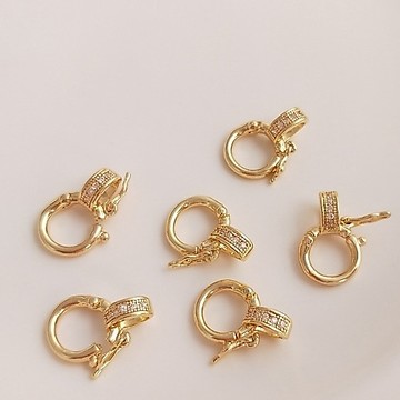 Ala-保色14K鍍金鑲鋯石萬能吊墜扣珍珠項鏈卡扣手工diy首飾品掛扣配件