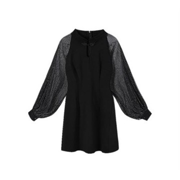 200斤外貿特大碼女裝速賣通亞馬遜歐美風網紗拼接旗袍改良連衣裙