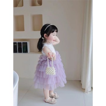 NANI女童夏季網紗裙超柔tutu裙女孩洋氣拼接蓬蓬裙生日禮服公主裙